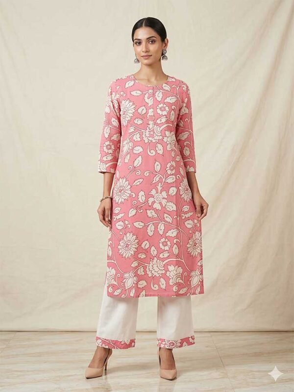 The Blossom Rose Floral Cotton Kurti