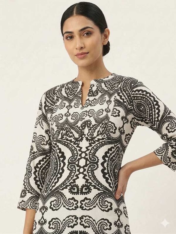 Black and White Paisley Cotton Kurti