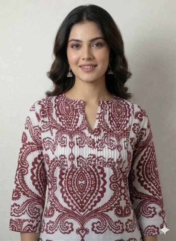 Maroon Cotton Printed Kurti - Elegant Ethnic Wear