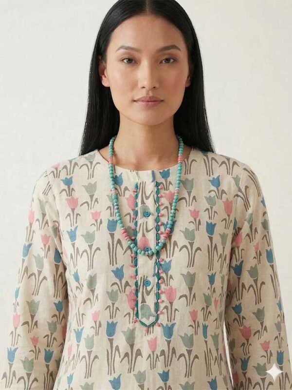 Elegant Floral Print Cotton Kurti with Embroidery Detail